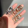 Vintage Colorful Crystal Stone Rings Set for Women Trendy Gold Silver Color Glazed Ring Set Geometric Resin Rings Party Jewelry