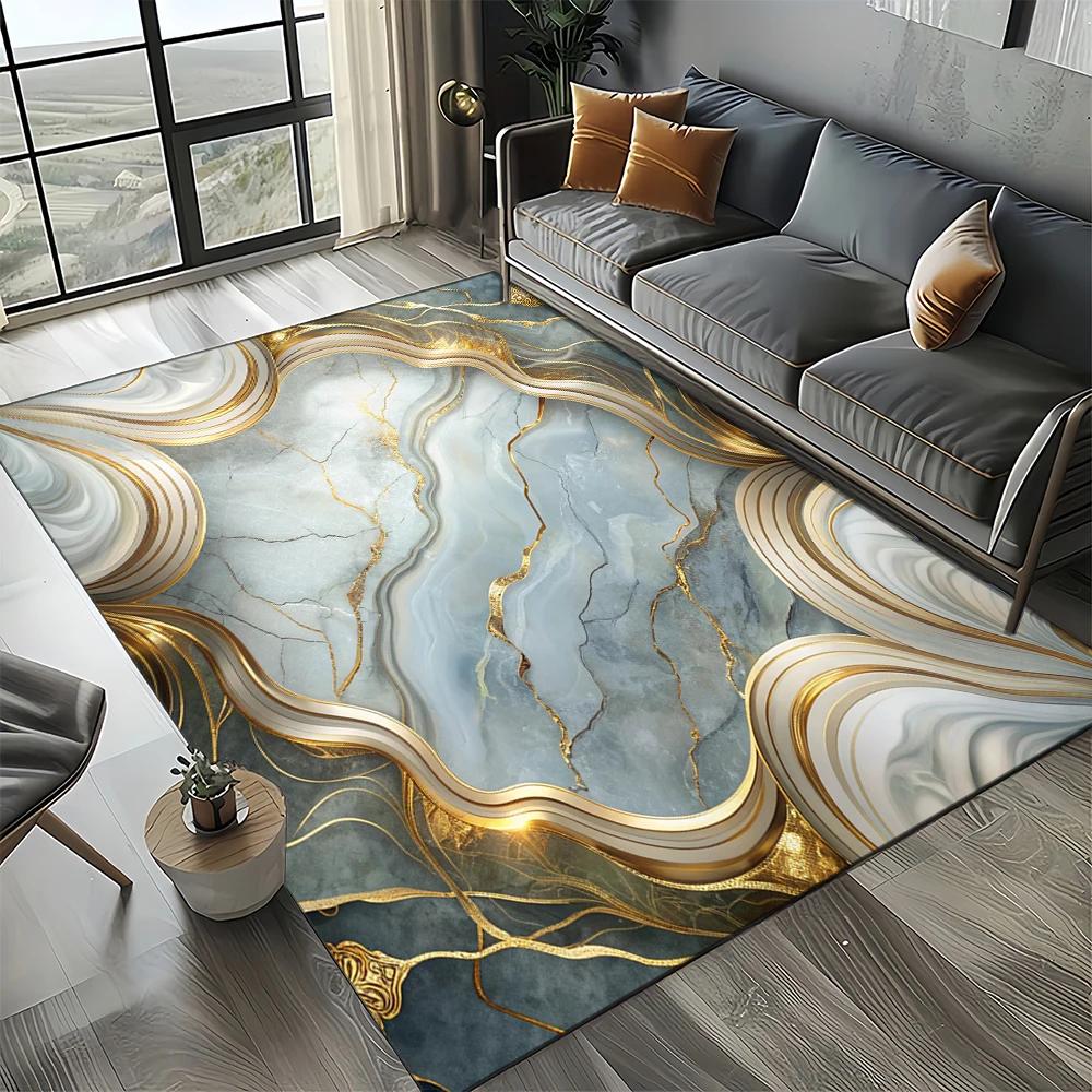 2025 New Style Colour Nature Marble Blue Gold Carpet Rug for Living Room Bedroom Home Sofa Decoration,Kid Non-slip Floor Mat