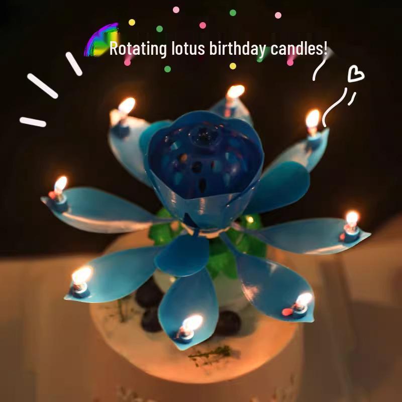 Lotus Rotating Music Birthday Candle for Cake - Advanced Design for Girls