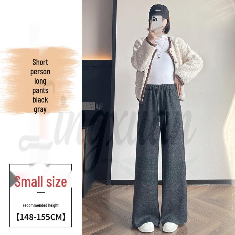 Autumn/Winter 2026 Women's High Waist Slim Fit Wide Leg Floor-Length Pants with Plus Velvet Cashmere.