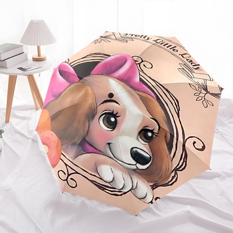Pretty Little Lady, Lady and the Tramp Themed Automatic Opening and Closing Umbrella, Brightly Colored 8-rib Portable Umbrella, Suitable for Men and W