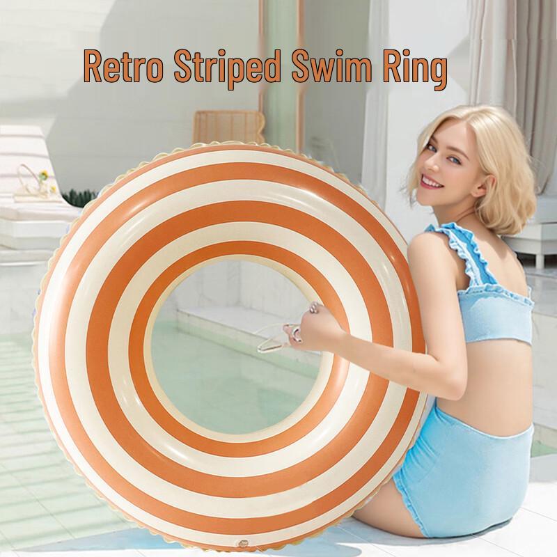 Inflatable Retro Stripe Swim Ring for Adults