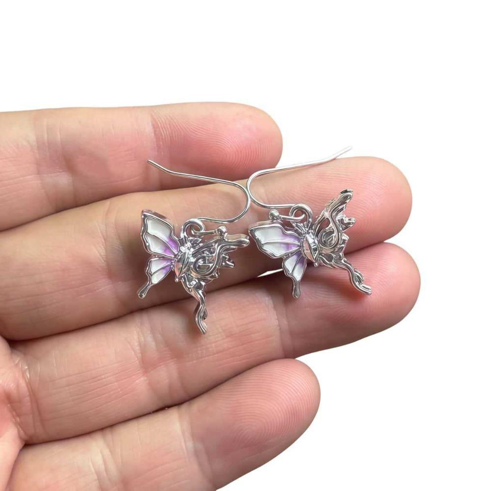Gothic Personality Silver-color Snake-wrapped Color Drip Oil Butterfly Dangle Earrings for Women Punk Y2k Jewelry Accessory Gift