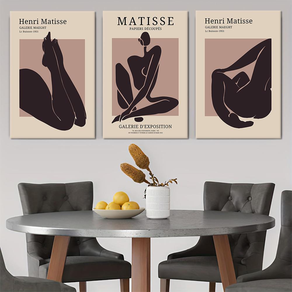 

3 pieces of Henri Matisse exhibition posters, canvas decorative paintings, 1951 Meige Gallery Le Bison retro silhouette prints, (as the picture,20x30cm No Frame)