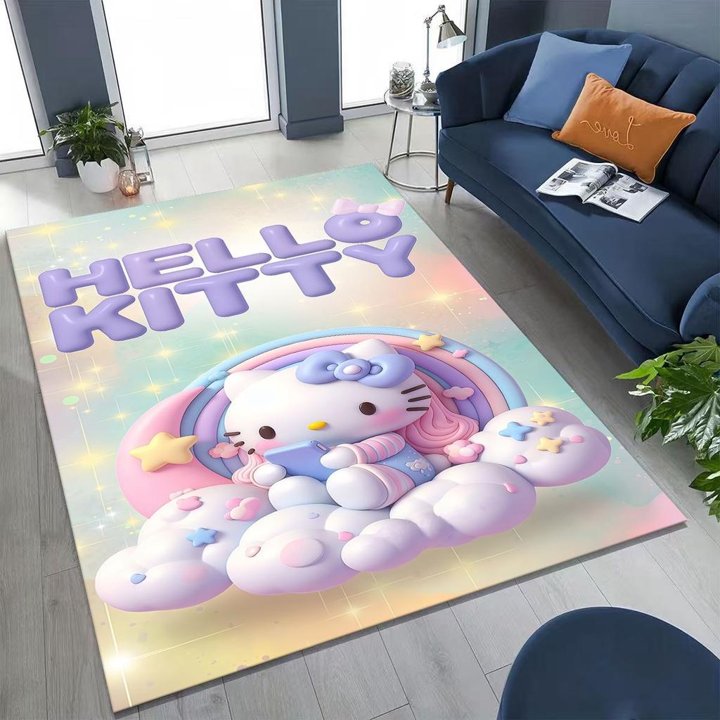 3D Cute Hello Kitty Sanrio Cartoon Rug for Bedroom Living Room Sofa Home Doormat Decor, Large Kid Play Non-slip Floor Mat Gift