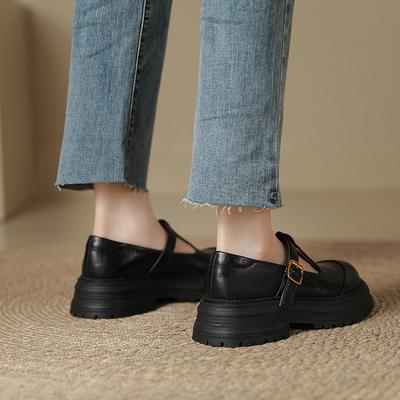2025 Autumn New Muffin Platform Retro Mary Jane Loafers Women's British Style Round Head Low Heel Small Leather Shoes Women