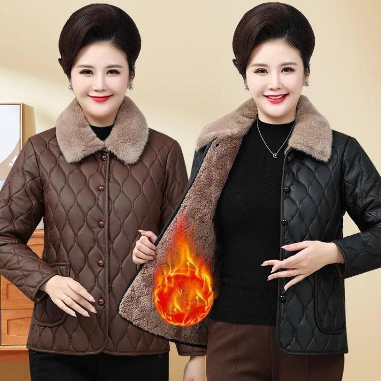 Winter Warm Cotton Padded Jacket Loose Coat Autumn Velvet Outerwear for Older Women Moms