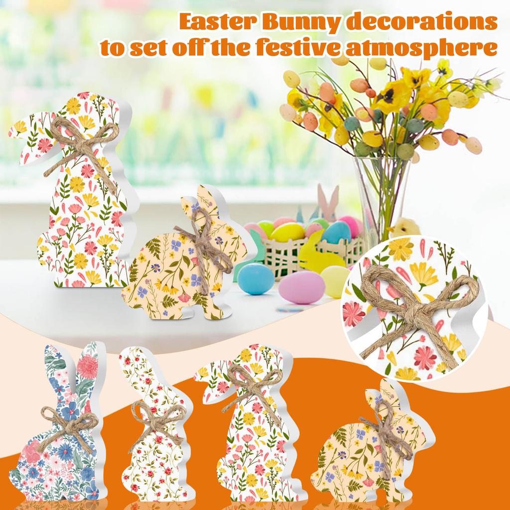 Wooden Easter Bunny Decoration 4PC