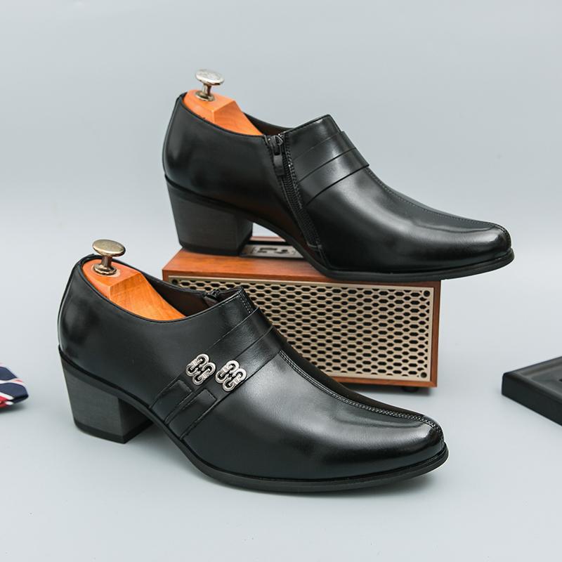 Fashion Men Shoes Retro Classic Formal Wear Shoes Black Side-zipper Business Fashion Pointed-toe Leather Shoe Gentleman Shoes Size 38-46