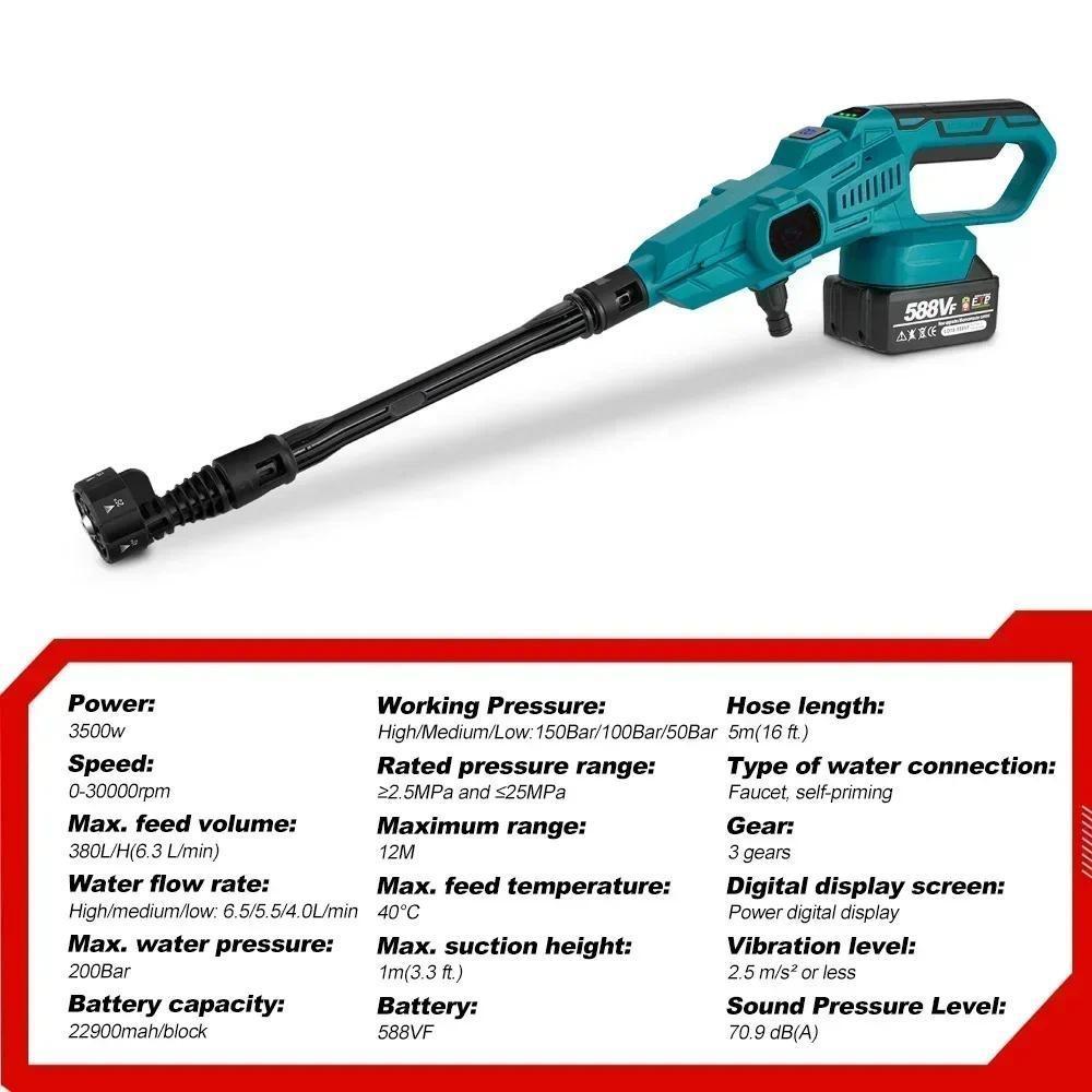 200Bar Brushless Electric Car Washer Household Portable Car Wash Water Gun 3500W High Pressure Garden Irrigation Water Gun