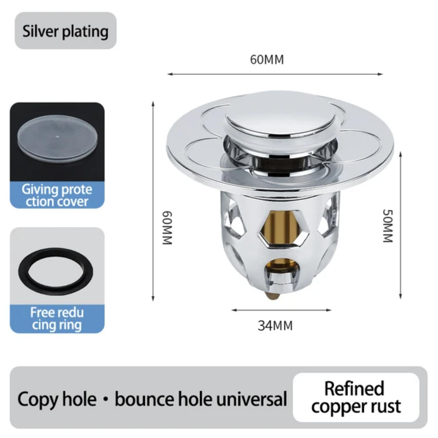 

Нажимной клапан для умывальника Антикоррозийная пружина Медный сердечник Фильтр для слива Антиблокировочные антизапаховые аксессуары 60mm