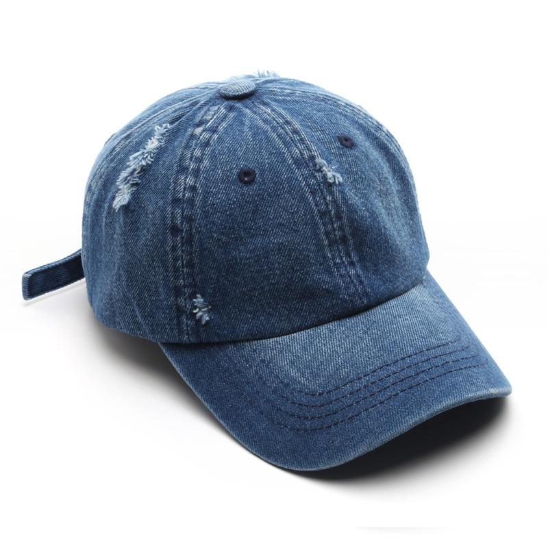 Ripped Denim Baseball Cap, Washed Denim, Outdoor Men's Sun Hat