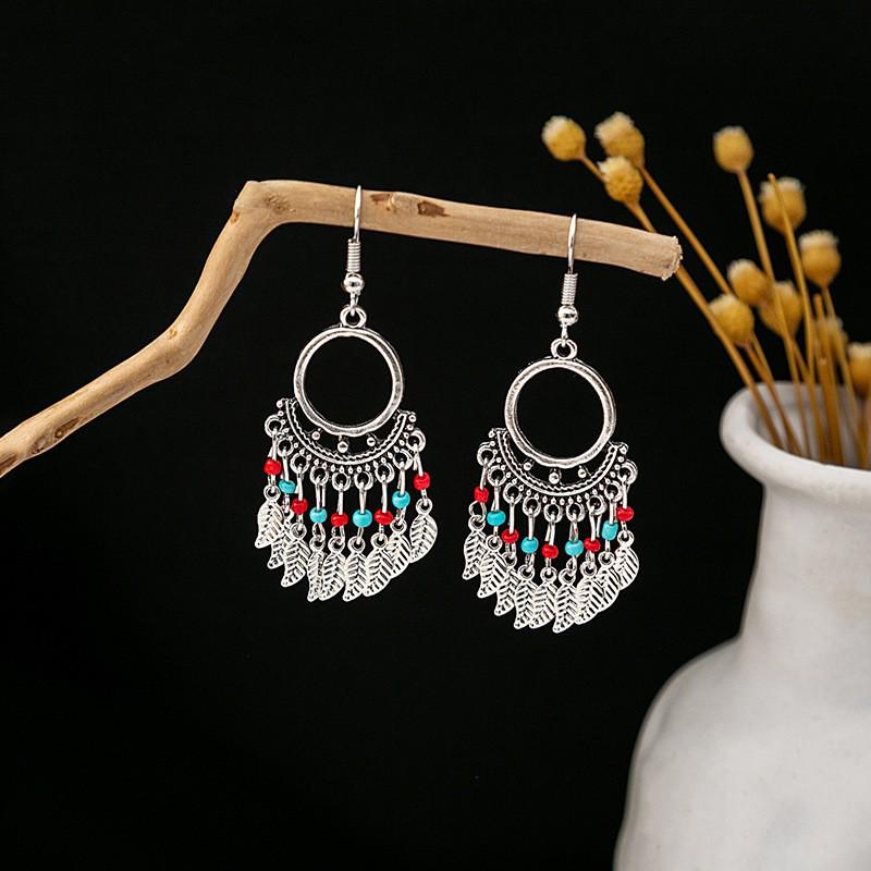 Elegant Bohemian Tassel Stud Earrings - Retro Ethnic Dangle Design