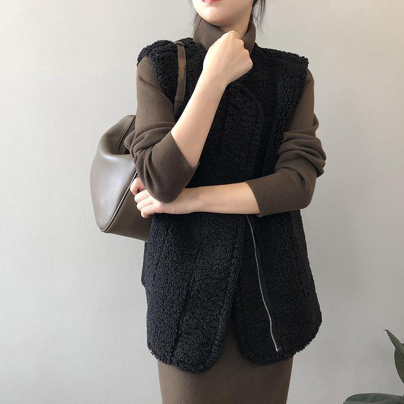 Gilet da donna autunno e inverno, morbido e comodo, da indossare su entrambi i lati, con tasche in tinta unita