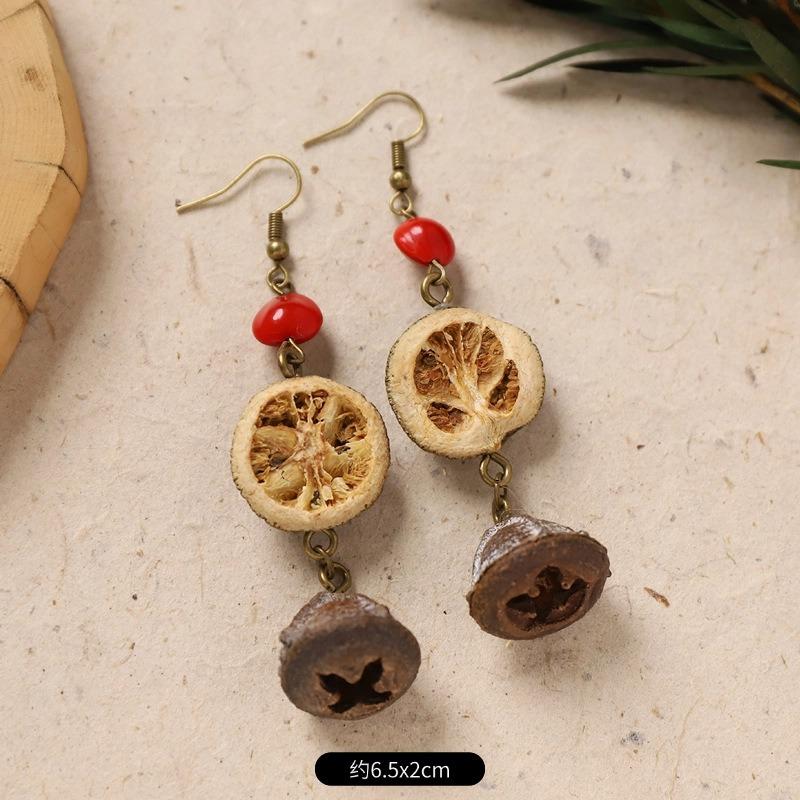 Original Design Traditional Chinese Medicine Plant Earrings Retro Literature Natural Fruit Handmade Long Earrings Women