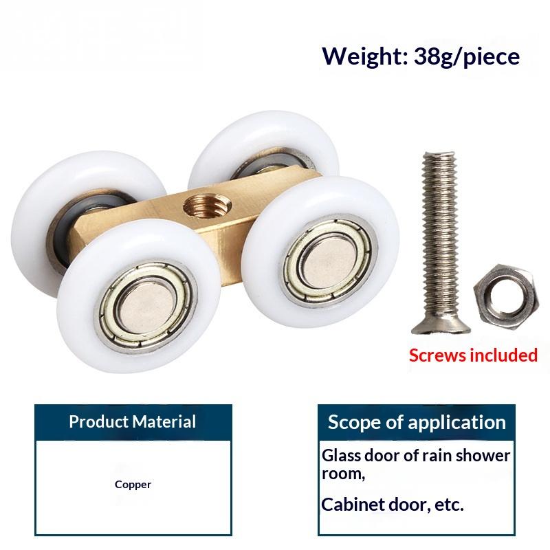 1/4Pcs Noise Reduction Shower Room Glass Wood Door With Clips Screw Sliding Door Pulley Roller Full Copper Bearing