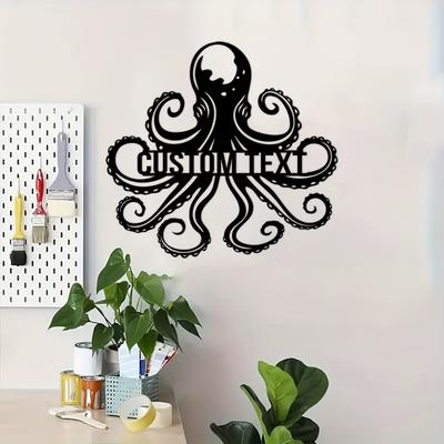 Vintage Octopus Metal Wall Art Personalized Family Name Sign Handcrafted Home Decor Outdoor Gift