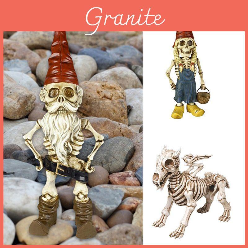 Artistic Resin Skeleton Gnome And Dog Figure For Unique Shelf And Yard Decor