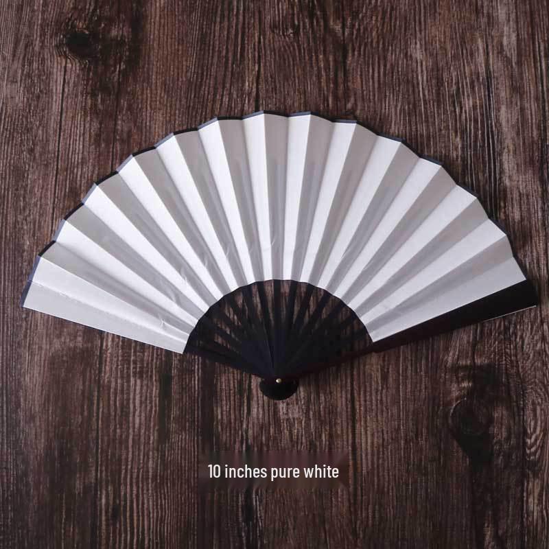

White and Yellow Chinese Style Folding Fan for DIY Painting and Calligraphy - 8 and 10 Dance Props for Men and Women