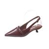 Frühling und Sommer neue spitze Zehenpartie Ein-Wort-Schnalle Einzelne Schuhe Dünner Absatz Elegant und sexy Taschenkopf Riemchensandalen Damenmodelle