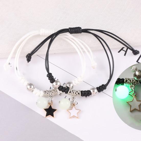 1 Pair Friendship Bracelets Eye-catching Luminous Fine Workmanship Geometric Pendant Decorate Jewelry Cross Adjustable Couple Lover Bracelets