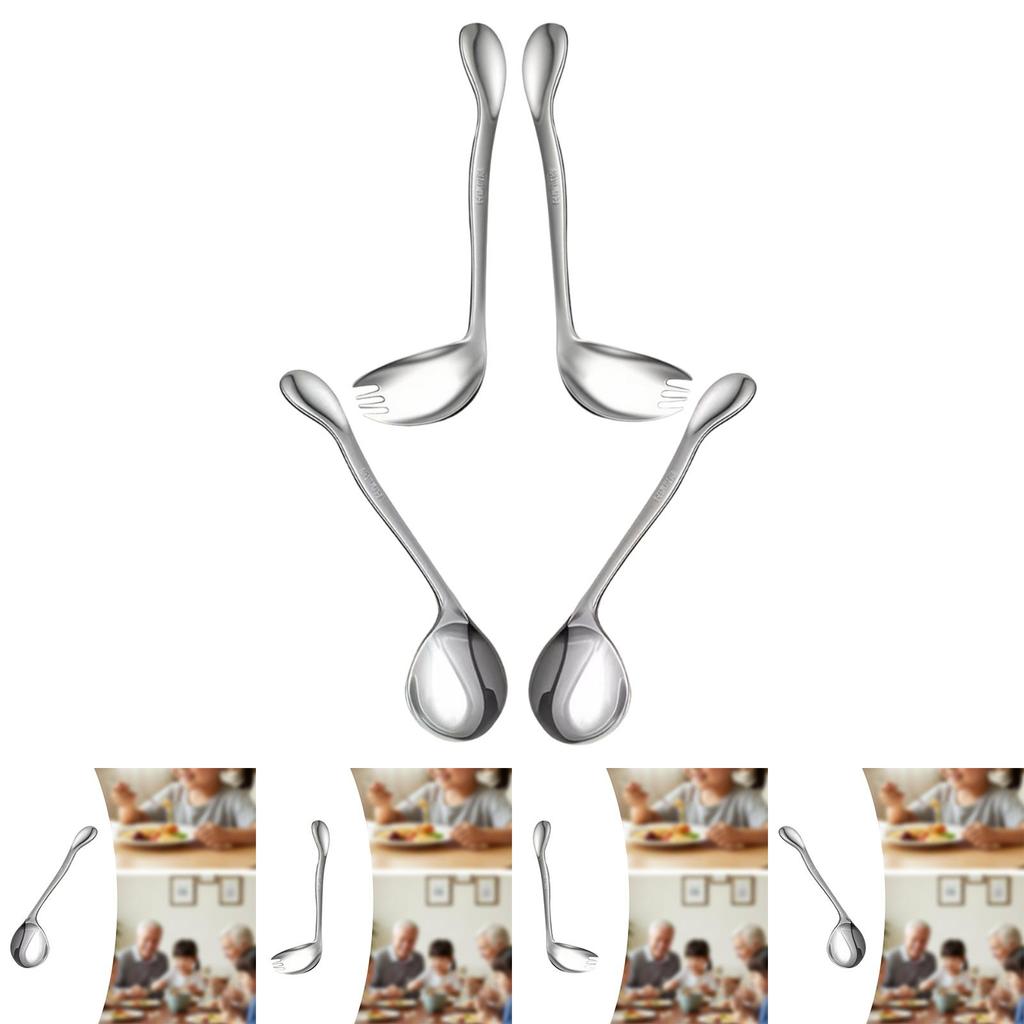 Curved Utensil Ergonomic Comfort Adaptive Utensils Auxiliary Cutlery Stainless Steel Angled Spoon and Fork for Elderly Weak Grip