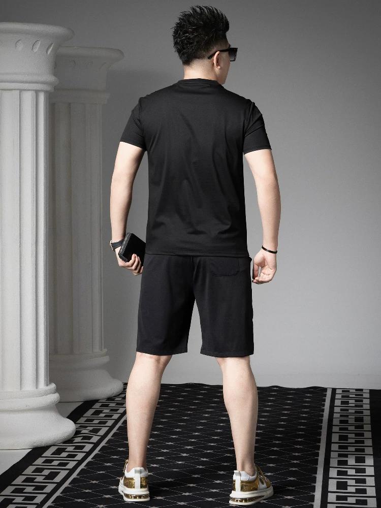 Ozhouzhan Summer Men's Casual Set 2025 New Solid Short sleeve T-shirt Five Points Shorts Men's Clothing Two-piece Set