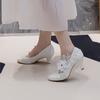 White lace high heels waterproof table round head wedding shoes large size fashion women's shoes rhinestone shoes flower bridesmaid shoes 43
