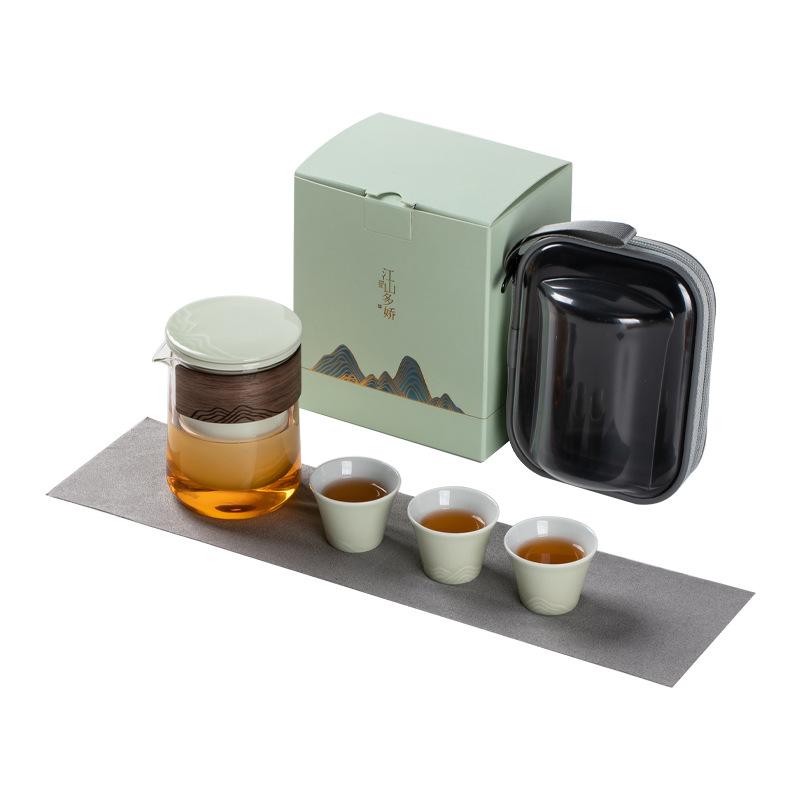 Portable Travel Tea Set Glass Outdoor One Pot Three Cups Ceramic Express Cup Gift Simple