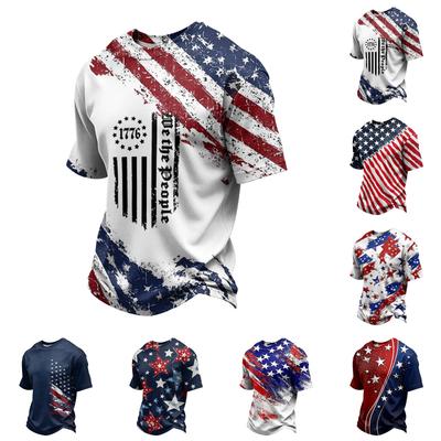 Camiseta casual de manga corta con cuello redondo para hombre con estampado de estrella del Día de la Independencia, ajuste regular clásico, top de material suave