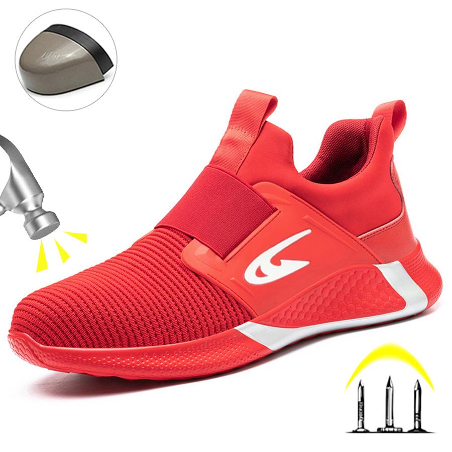 Steel Toe Men'S Work Shoes Slip Resistant Lightweight Sole Tough Comfortable Shoes Man Safety Shoes Fashions Outdoor Sneaker