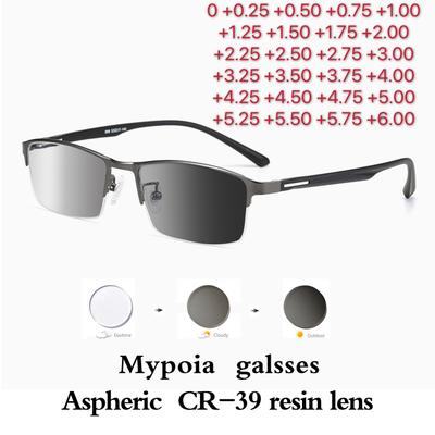 Sun Photochromic Myopia Glasses Metal Half Frame Chameleon Eyewear 0 To +6 0 For Women Men