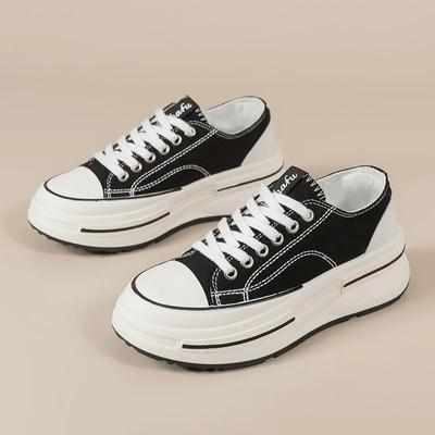 Thick Soled Breathable Women's Shoes New Spring and Autumn Lace Up Canvas Casual Shoes Comfortable Sneakers Zapatos De Mujer