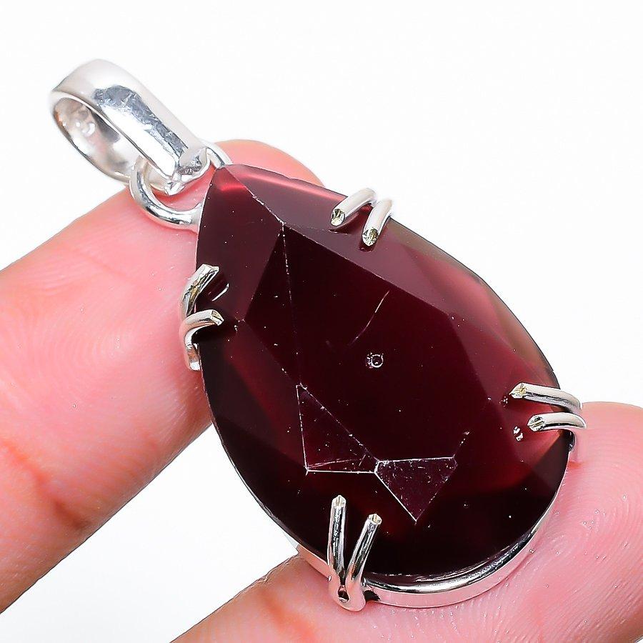 Amethyst Gemstone Handmade 925 Sterling Silver Jewelry Pendant 1.77"