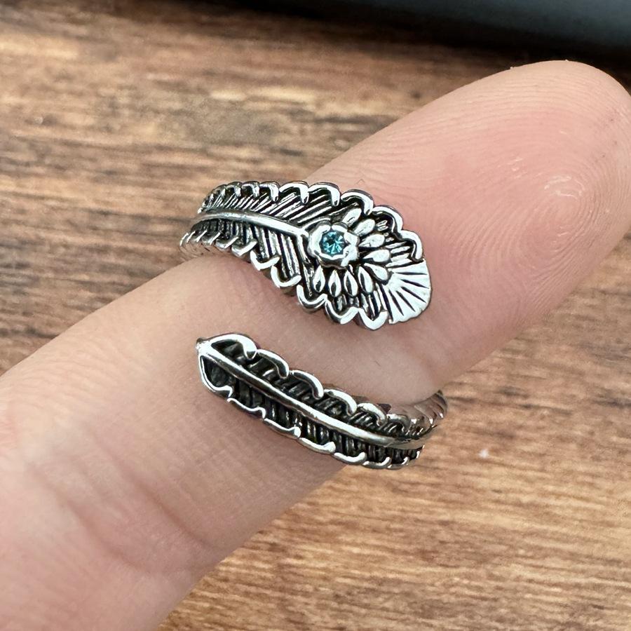 Anillo de Pluma para Hombres y Mujeres Anillo Vivo Incrustado con Circonita Anillo Retro Viejo