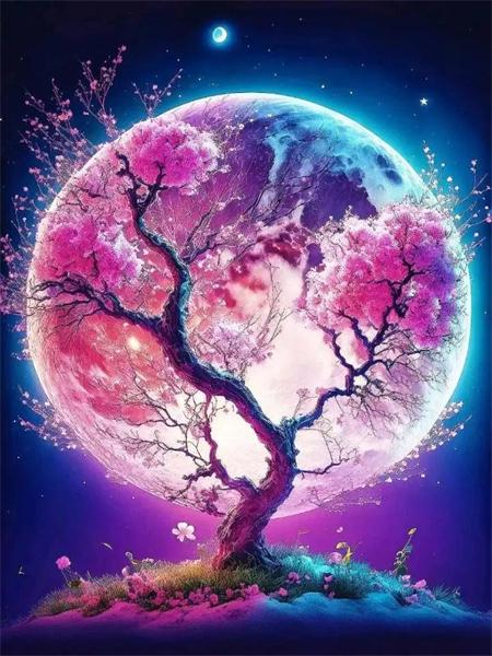 Full Square Round Diamond Painting New Moon Flower Decor Home Embroidery Mosaic Fantasy Butterfly Landscape Home Decor