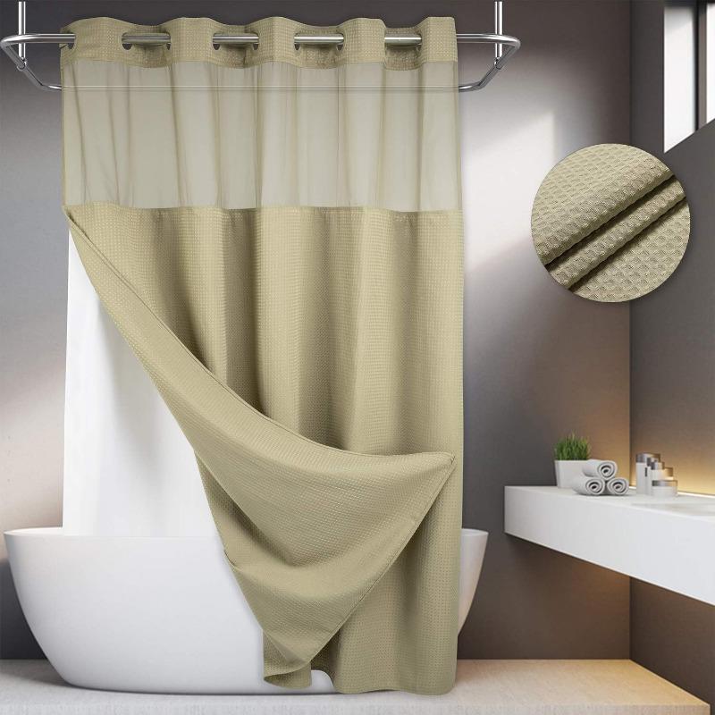 No Hooks Required Dotted Waffle Weave Shower Curtain with Snap In Liner - 71W X 74H,Hotel Grade,Spa Like Bath Curtain,Gray