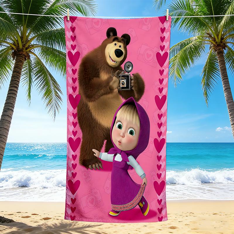 1Pc Masha Bear Adventure Beach Towel, Quick Dry, Multi-Use for Beach Pool Gym Yoga Home Travel, Christmas, Halloween, Xmas Gift M929167