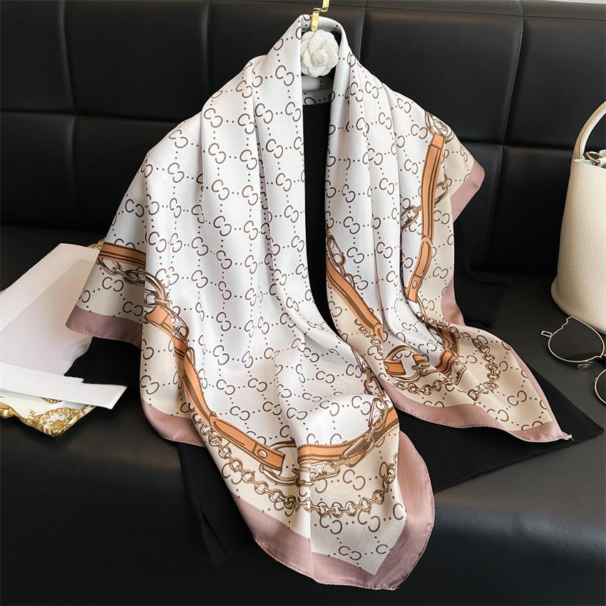 Women's Retro Twill Silk Scarf - 90cm Versatile Shawl for Travel & Sun Protection