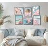 6Pcs Summer Beachy Wall Art Fresh Pink Tropical Ocean Art Print Beach Chairs Starfish Surfboard Palm Tree Wall Decor Retro Coastal Canvas Picture Bus