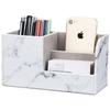 KINGFOM PU Leather Desk Stationery Organizer with Storage and Remote Control Holder Gray Marble Box, Pen/Pencil Stand, (Small, Pattern)