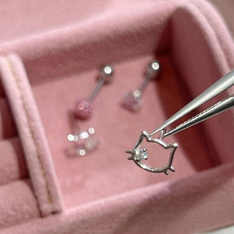 Cute Cat Shining Zircon Earrings Kawaii Earrings Cartoon Sweet Ear Studs Jewelry