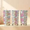 Car Tumbler 591ml Cat Avatar Floral Element Straw Cup Hot Cold Cup 20oz Car Straw Cup Straight Tumbler Insulated Travel Cup