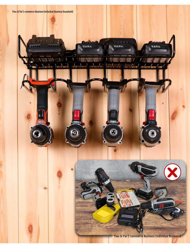 Wall-Mounted Electric Drill Charging Station and Tool Organizer