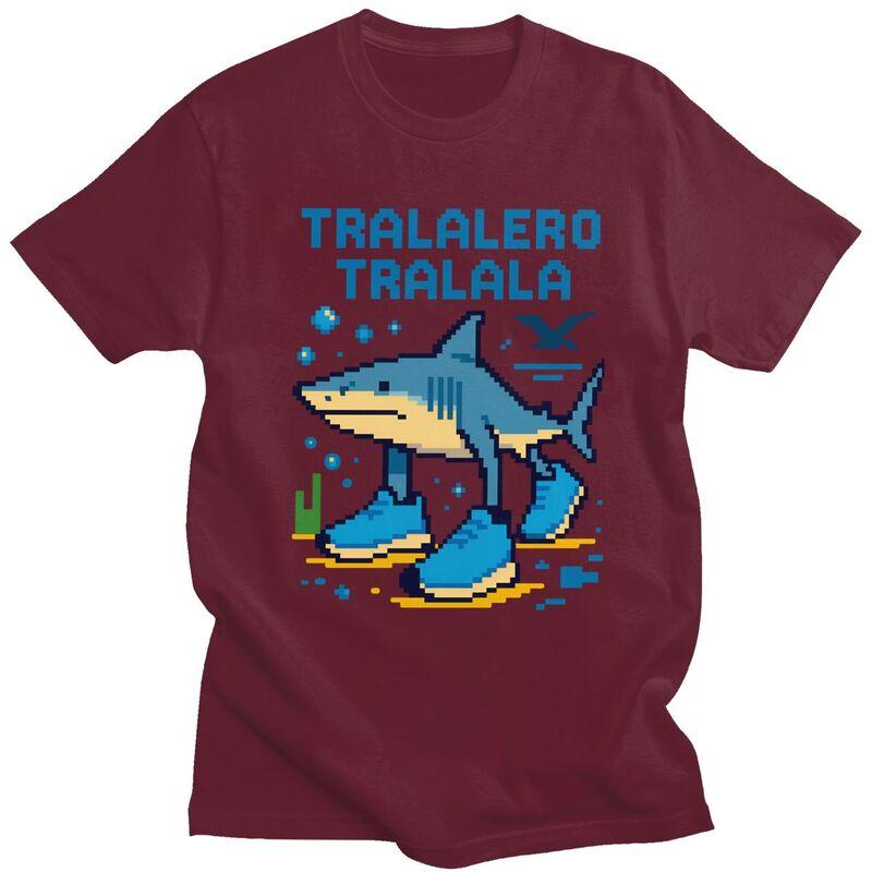 Male Tralalero Tralala Italian Brainrot Meme T Shirts Round Neck Short Sleeve 100 Cotton Tee Shirt Novelty Summer Tyle Clothing
