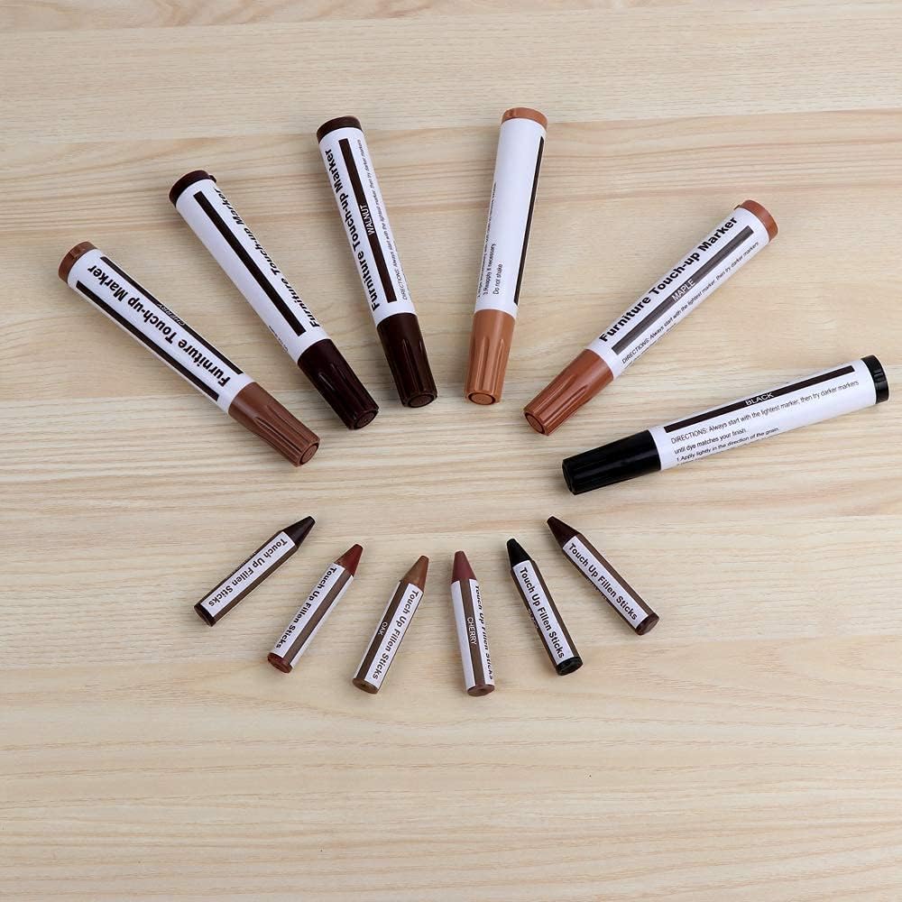 Wooden Furniture Repair Pen Remover Furniture Scratches Restore Kit Paint Marker and Wax Sticks with Sharpener Floor Repair Tool