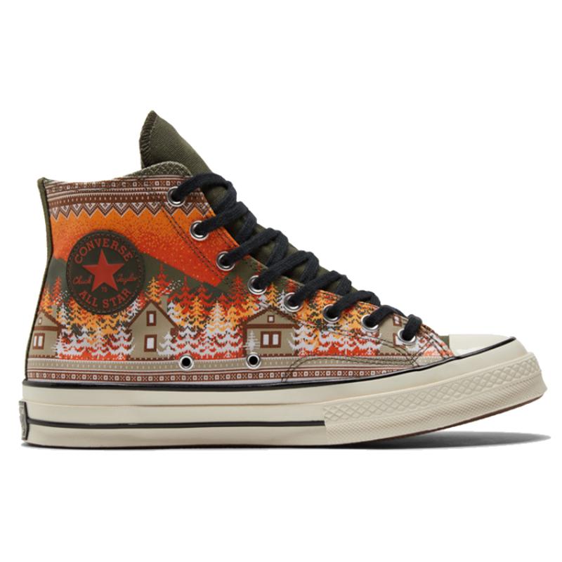 Converse Anni '70 Chuck Taylor All Star Stampa Natalizia Casual High-Top Espadrillas Unisex Arancione Verde