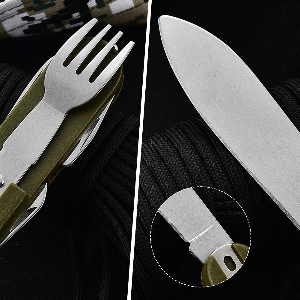 7 In 1 Multifunctional Stainless Steel Outdoor Picnic Tableware Foldable Fork Spoon Knife Camping Hiking Travelling Dinnerware