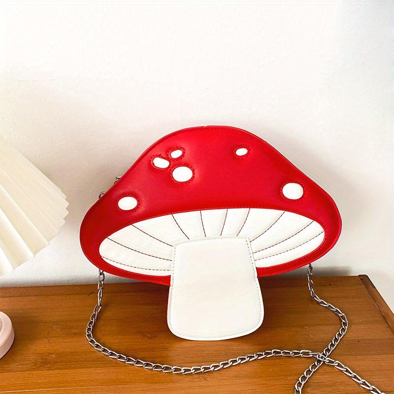 Enjoytime H Paddenstoelvormige Crossbody Tas Kawaii Ketting Schoudertas PU Leer Leuke Portemonnee red