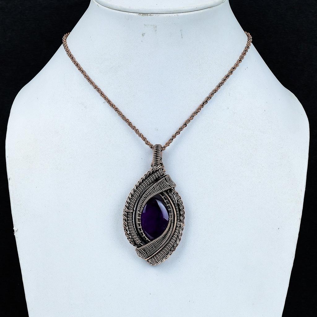 Amethyst Pendant Gemstone Jewelry, 999 Copper Wire Wrapped Pendant, Gift For Women Handmade Pendant